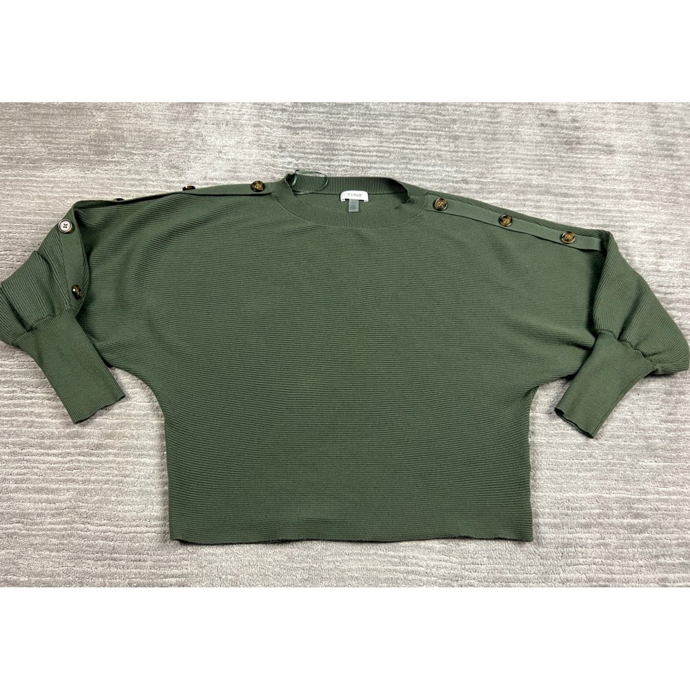 Cupio Sweater Womens Large Olive Green Dolman Batwing Ribbed Button Shoulder Top